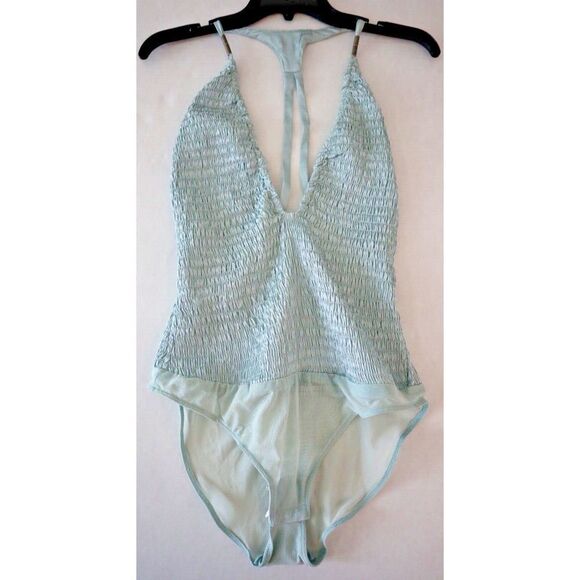 Free People OB1534839 Women's Sz S Turquoise Silk Racerback Bodysuit $68 - Picture 1 of 5